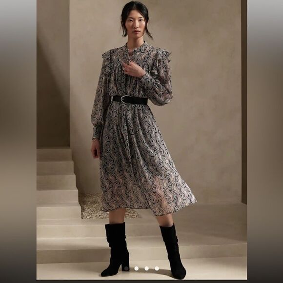 BANANA REPUBLIC FLUTTER MIDI SHIRTDRESS - Picture 1 of 4